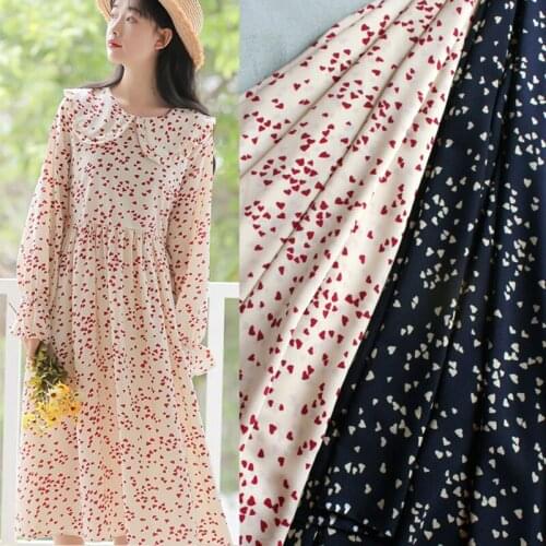 Fashion Love Heart Printed Chiffon Fabric Not Transparent Stretch Imitated Silk Chiffon Fabric DIY Sewing Girl Dress Skirt