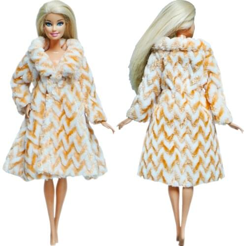 Fashion One Pcs Wave Pattern Wool Coat Handmade Long Sleeves Dress Casual Winter Wear Clothes for Barbie Doll Accessories Toy