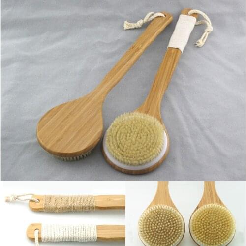 Natural Bristle Bath Brush Exfoliating Wooden Body Massage Shower Brush SPA Woman Man Skin Care Dry Body Brush D40