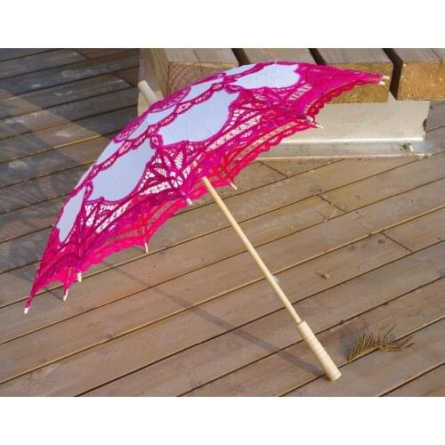 New Vintage Lace Umbrella Handmade Cotton Embroidery Battenburg Fuchsia and white Lace Parasol Umbrella Wedding Decor