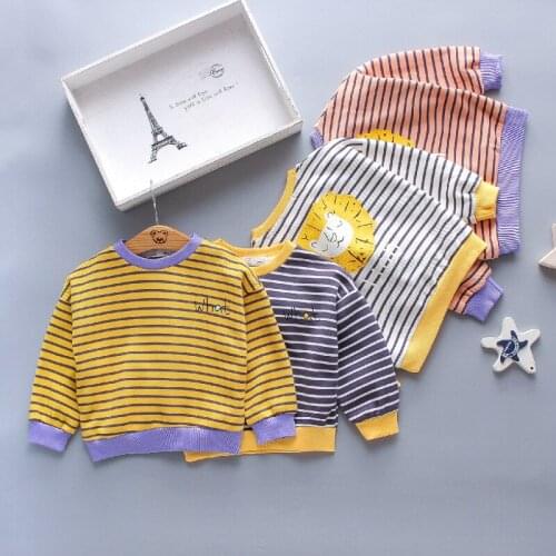 Toddler Girl Clothes Letter Striped Long Sleeve Baby Boy Sweatshirt Tops Spring Fall Fashion Kids Sweater Baby Boy Clothes 0-24M