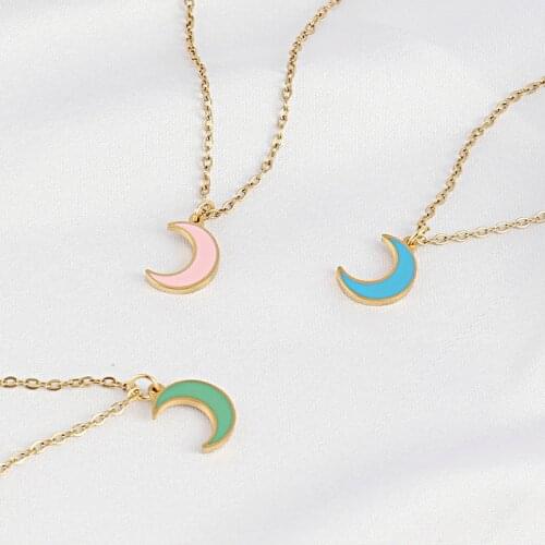 Color Moon Necklace Stainless Steel Necklace For Women Geometric Flower Star Heart Necklace Smiley Chain Necklace Jewelry