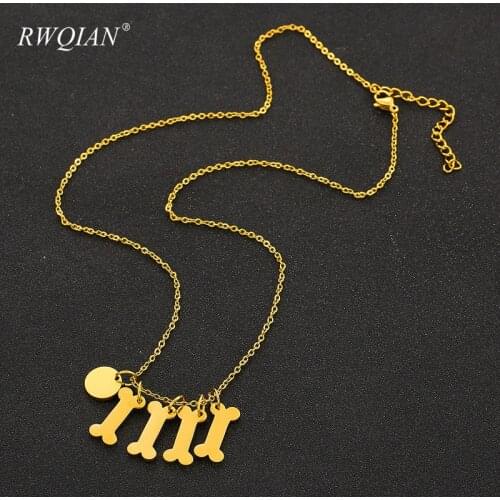 Custom Carve Name Necklace Personalized Bone Dog Tag Pendant Necklaces 14K Gold Stainless Steel Choker for Women Pet Souvenir