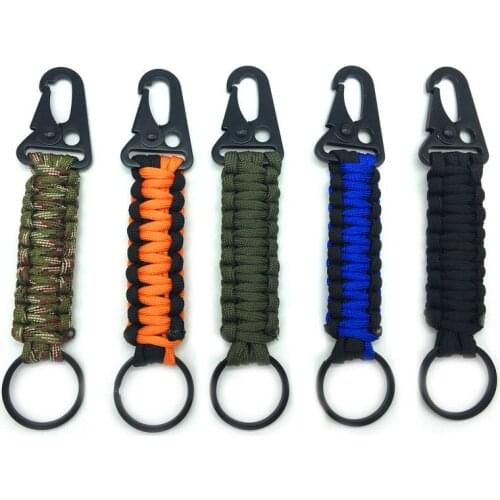 Outdoor keychain ring camping carabiner military paracord cord rope camping survival kit emergency knot bottle opener tools