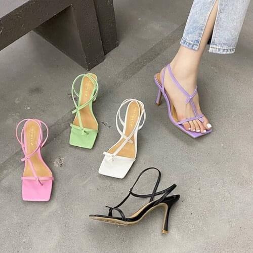 2021 Summer Luxury Women Pink Purple Sexy High Heels Party Sandals Green Stiletto Heels Open Toe Sandals Flip Flips Party Shoes