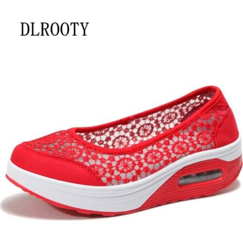 Women Sandals 2018 Summer Mesh Shoes Woman Breathable Fashion Solid Slip On Lace Platform Flat Female Ladies Casual