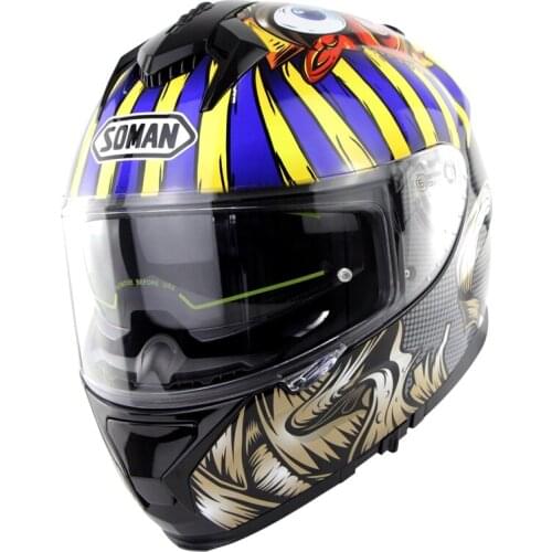 SOMAN Mens Motorcycle Helmet Custom Cool Full Face Dual Visor Moto Helmets Bluetooth Helmet Motorcycle Racing Casco Moto Kask