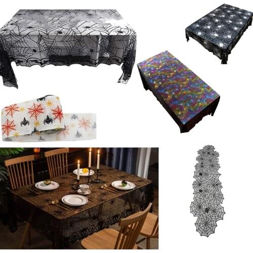 Spider Tablecloth Lace Halloween Party Cobweb Table Runner Chiffon Ribbon Decoration Colorful Supplies Props Home Event Party