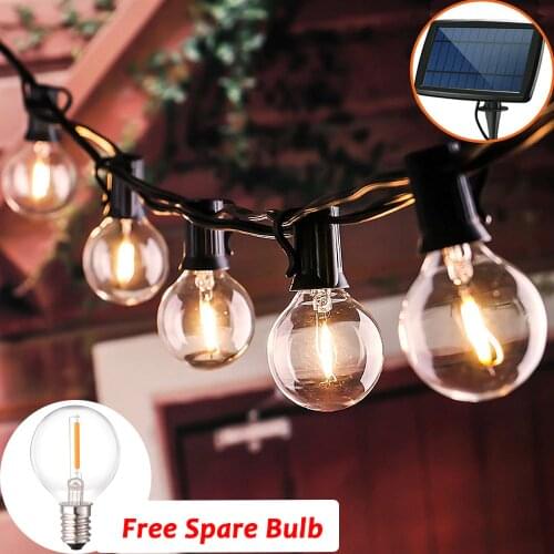 10/25LED Clear LED Bulbs Solar LED String Light Outdoor Decorated Vintage Backyard Patio Holiday Waterproof Hanging Garden Light