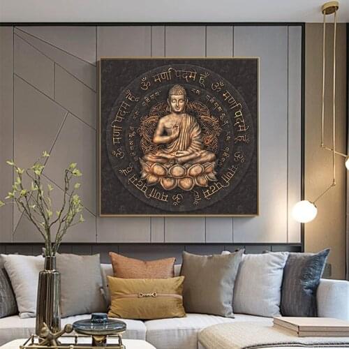 Vintage Brown Buddha Statue Canvas Painting On the Wall Art Religious Poster and Prints Modern Decoration Picture for Home Decor