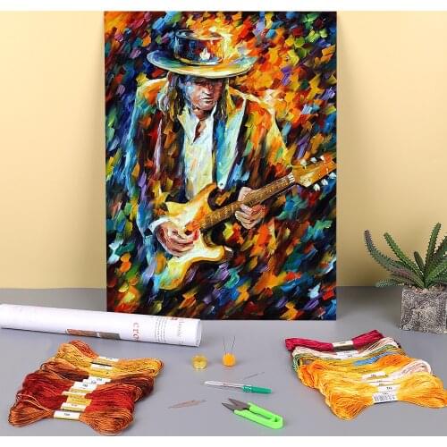 Stevie Ray Vaughan Printed Water-Soluble Canvas 11CT Cross-Stitch Kit DIY Embroidery DMC Threads Craft Knitting Wholesale