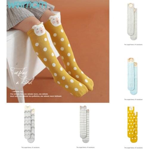 Warmom Knee High Socks Cotton Kids Knee-high Socks Candy Color Fashion Stripe Polka Dot Pattern Boy Girl Children Socks 3-8 Year