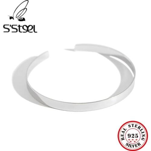 SSTEEL 925 Sterling Silver Bangles For Women Minimalist Open Bracelet Argent 925 Gift Girlfriend Bijoux Femme 2019 Fine Jewelry