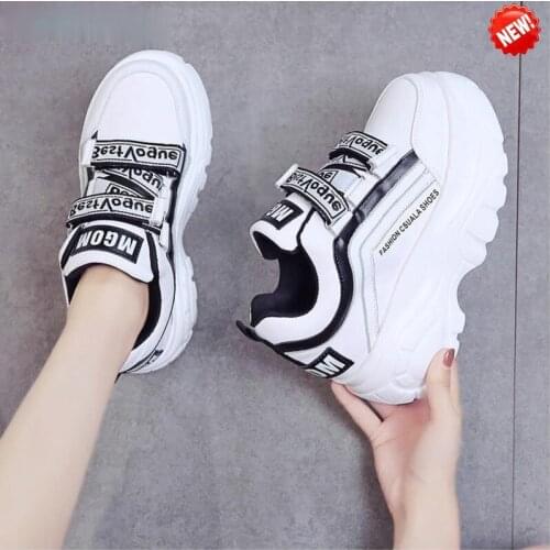 Women Chunky Sneakers 2020 Fashion Platform Sneakers Ladies Brand Wedges Casual Shoes For Woman Leather Sports Dad Shoes 7cm