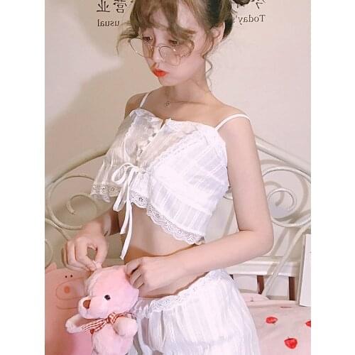 Sannian Women Set Summer 2021 New Sweet Girl Lace Suspender Pajamas+shorts Pajamas Home Service Two-piece Suit Ladies Clothes