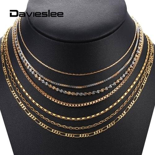 Davieslee Womens Necklace Gold Box Rolo Figaro Link Chain Necklace For Woman Jewelry 2018 Fashion Accessories Gifts 2018 LGNM127