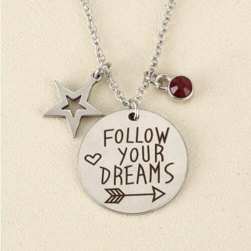 10pcs 12-color Crystal Necklace follow your dreams One-way Arrow Simple Lucky Stainless Steel Necklace Fashion Jewelry