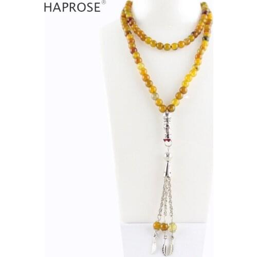 100% Natural Tea dragon agate tasbin Prayer Islamic Muslim tasbih Allah Rosary Pattern golden agate 99 beads 6-10mm necklace