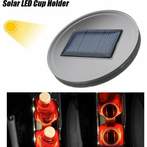 2Pcs Car Solar Cup Holder Pad Red LED Interior Atmosphere Light Coaster Car Accessories for RV Camper Trailer Truck Van Boat