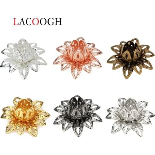 20pcs 6 colors Dia 16mm Copper Hollow Flower Spacer Bead Caps For DIY Jewelry Making Findings Filigree Loose Bead End Caps Craft