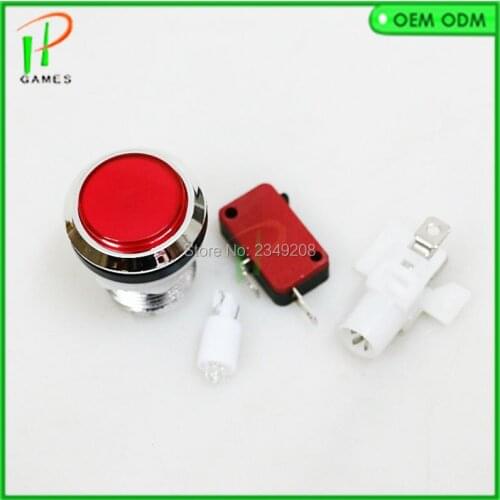 20pcs/lot CHROME Plated push button 12v led illuminated arcade button with 2pin microswitch Arcade parts