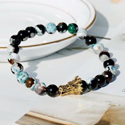 2019 Dragon Alloy Bead Bracelet Men Pulseira Masculina Natural Stone Bracelets Bangles Yoga Jewelry Dropship