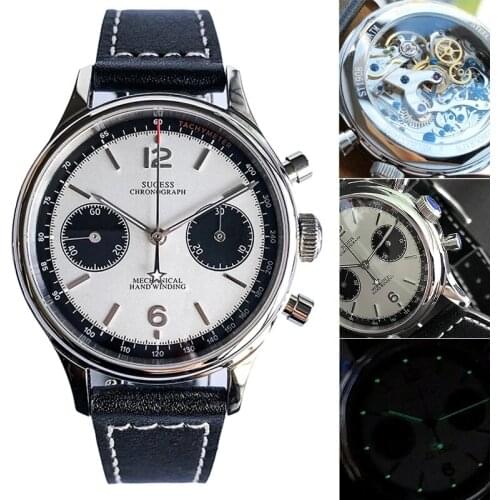 2021 Panda 1963 Mens Chronograph Mechanical Watch Luminous Hands Manual Seagull ST1901 Movement Men Watches Pilot Leather Clock