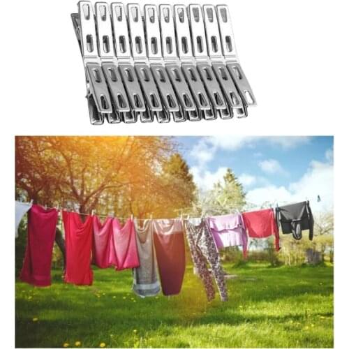 40Pcs Stainless Steel Clothes Clips Metal Laundry Pegs Strong Spring Towel Sock Clothespins Food Sealing Photos Hanger Organizer