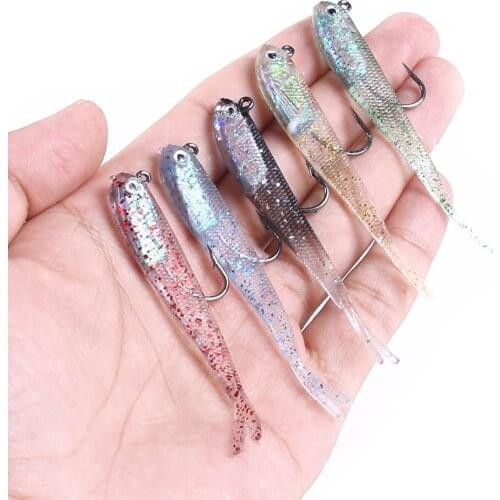 5pcs Soft Bait Soft Fish Fork Tail with Hook Fish Artificial Silicone Lures Fish Carp Bait Sea Fishing Tackle Swimbait Pesca