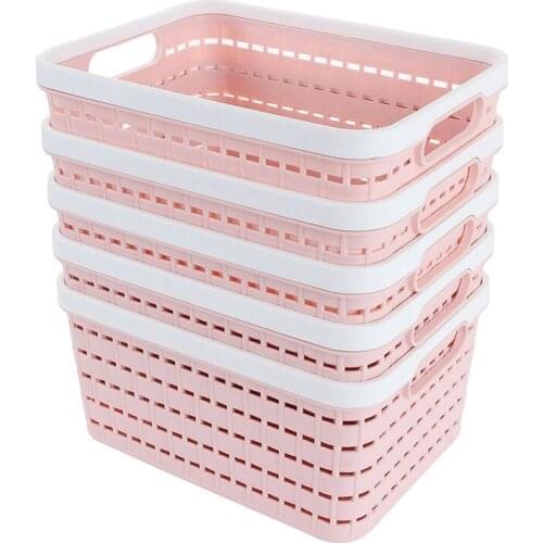 5Pcs Portable Plastic Weave Storage Baskets Desktop Kitchen Bedroom Bathroom Storage Boxes For Cabinet Office