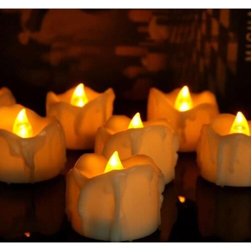 6/12/24pcs Amber Yellow Flickering Timing Flameless LED Tea Light Candles with Timer for Decorations (6 Hrs on 18 Hrs Off)