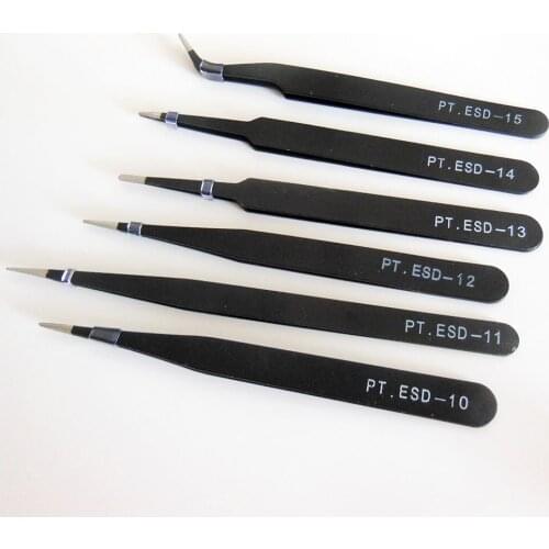 6 pcs Professional Cuticle Manicure Pedicure mixed shape Eyebrow Tweezers ESD tweezers make up tool kit nail tool