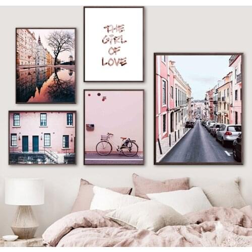 Abstract Car Building Bicycle Reflection Street Canvas Painting Posters Print Nordic Modern Wall Art Pictures Living Room Decor