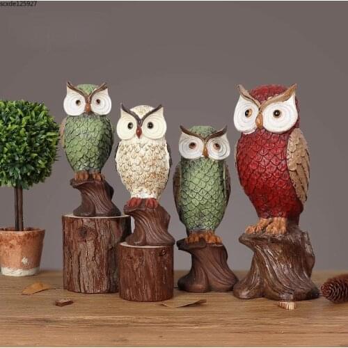 American Retro Resin Owl Sculpture Crafts Figurines Cute Animals Living Room Bookcase Decoration Birthday Gifts Home Decoration