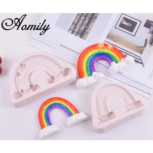 Aomily 3D Rainbow Shaped Silicone Fondant Cake Chocolate Mould Soap Mold Candle Polymer Clay Mold Crafts DIY Forms Soap Base
