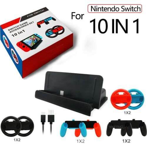 For Nintendo SWITCH handle, steering wheel, hand grip, base station with TYPE-C charging cable, 10 in one set of accessories