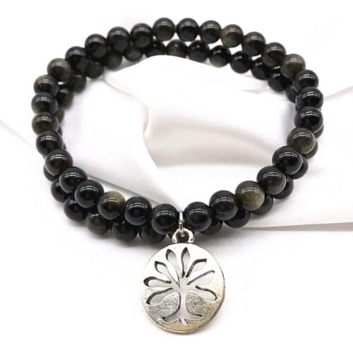Women Bracelet 2pcs/Set Natural Amazonite Obsidinan Stone 6 MM Beads Not Glass Really Color Charm Pendant Bracelets