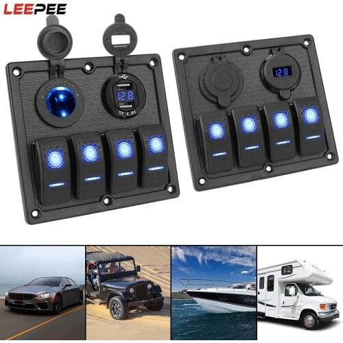 Dual USB Port 4 Gang Switch Panel Circuit Digital Voltmeter Interior Parts Socket Charger 5V 4.8A For Car Auto Marine