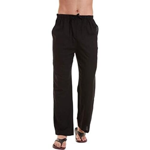 Mens Joggers Linen Cotton Yoga Pants Casual Loose Sweatpants Beach Trousers Lounge Apparel For Men