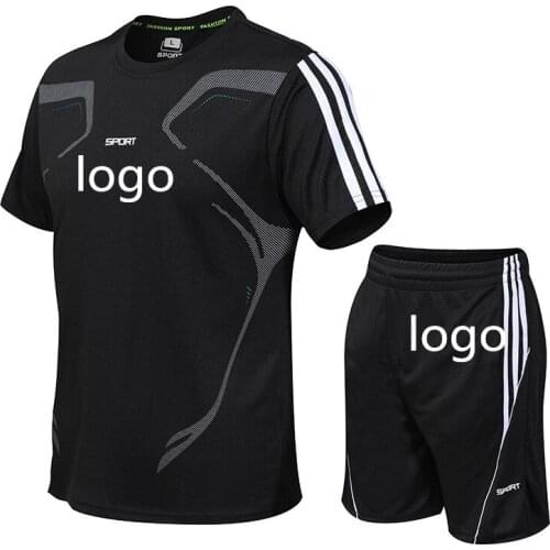 NEW Summer Mens suits Custom logo printing Splicing stripe T-shirt quality Cotton casual trend Mens short sleeve + shorts