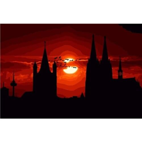 Painting By Numbers DIY 40x50CM Dropshipping Big size Red city sunset Landscape Canvas Room Decoration Art picture Child Gift
