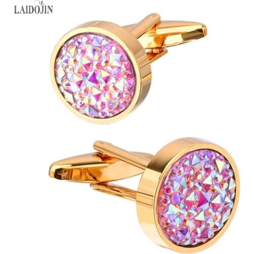 LAIDOJIN Newest Fashion Shirt Cufflinks for Mens Gift Cuff buttons High Quality Round Colorful Stone Cuff links Wedding Jewelry