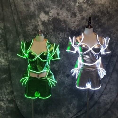 NEW white RGB color Women concert Green LED luminous costume DS dance set sexy bar nightclub custom beer festival clothing