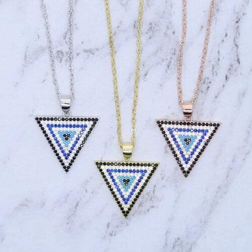 2021 new arrived high quality turquoises traingle shaped fashion trendy girl lady micro pave cz minimal delicate women necklace
