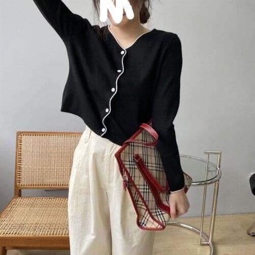 Autumn with High Cardigan Knitted Long-Sleeved Shirt Simple Graceful Top for Women Coat