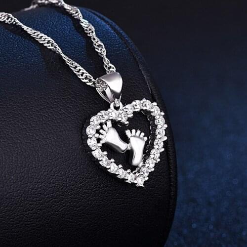 Charmhouse Solid Silver Necklaces For Women Heart & Feet Pendant Necklace Long Chain Collier Wedding Bridal Jewelry Bijoux
