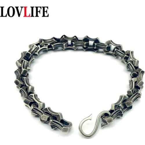 Punk Brass S Hook Chain Linked Geometric Bracelets for Women Statement Vintage Cuff Bracelets Jewelry Hip-Hop Men Trendy Bangles