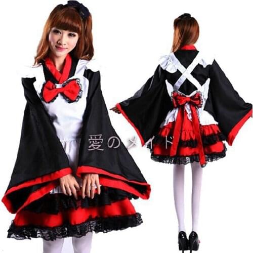 Japan Witch Cosplay Lolita Dress Cute Halloween Party For Women Girls Double Layers Dress Kimono French Sleeve Black Red