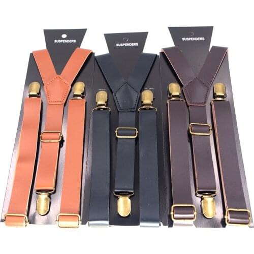 PU Leather Suspenders Braces 3 Clips Clip-on Men Women Suspenders Bretelles Hommes Tirantes Hombre Suspensorios Bretels