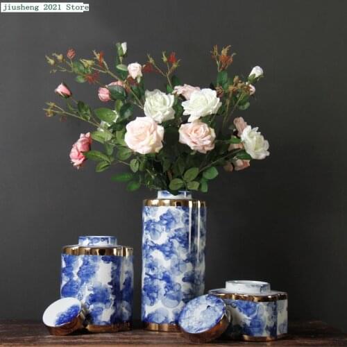 Gilded Blue Bubble Ceramic Vase Model House Ceramic Flower Pot Home Furnishing Decoration Living Room Decoration Accessories